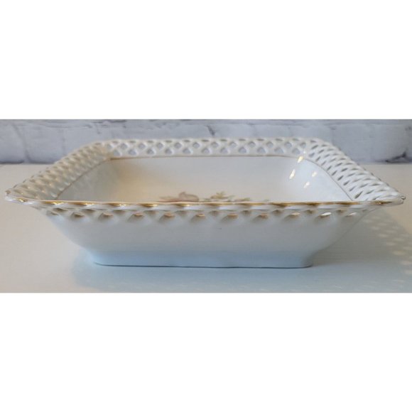 Vintage Schumann Porcelain Fruit Square Pierced Rim Bowl Schumann Bavaria - Picture 5 of 9